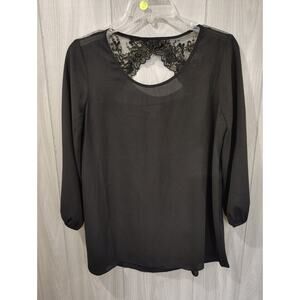 Charming Charlie Women's Metallic Floral Lace Black Blouse S Romance Goth Emo